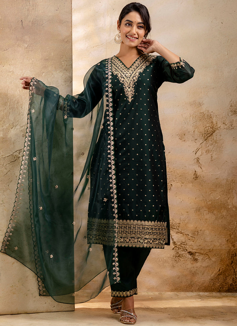 Vellora Chanderi Silk Lavender Party Wear Embroidery Work Readymade Salwar Suit