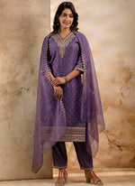 Thumbnail for Vellora Chanderi Silk Pink Party Wear Embroidery Work Readymade Salwar Suit