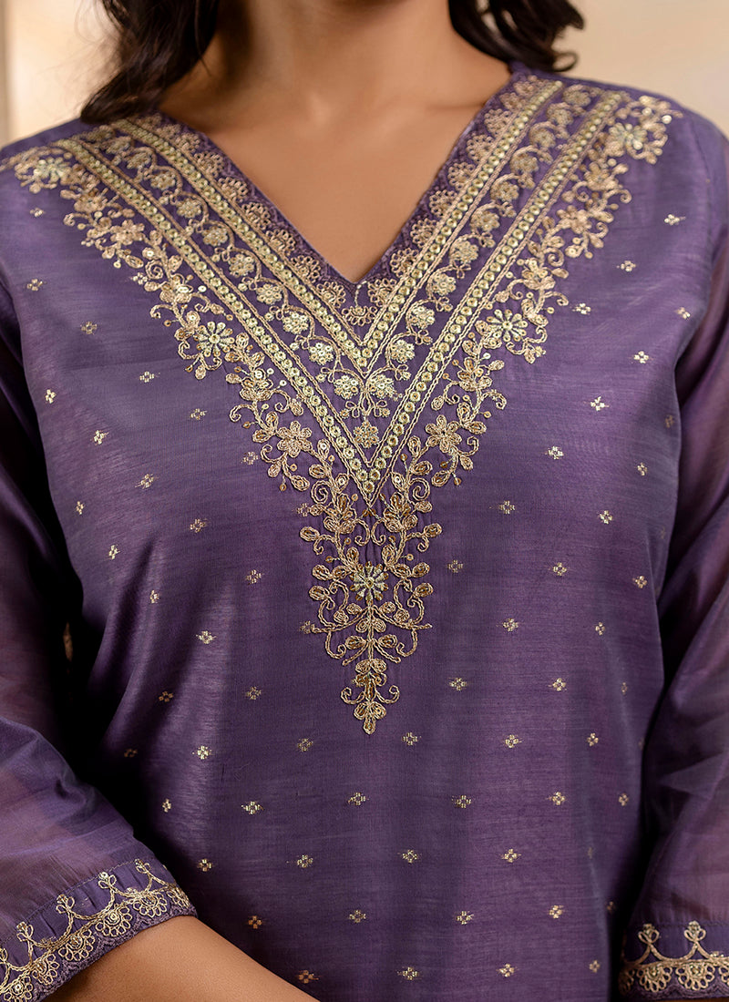 Vellora Chanderi Silk Pink Party Wear Embroidery Work Readymade Salwar Suit
