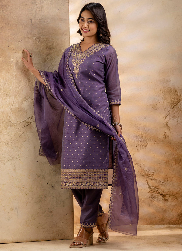 Vellora Chanderi Silk Pink Party Wear Embroidery Work Readymade Salwar Suit