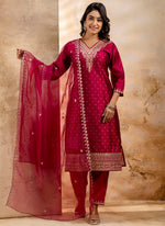 Thumbnail for Vellora Chanderi Silk Dark Green Party Wear Embroidery Work Readymade Salwar Suit - Distacart