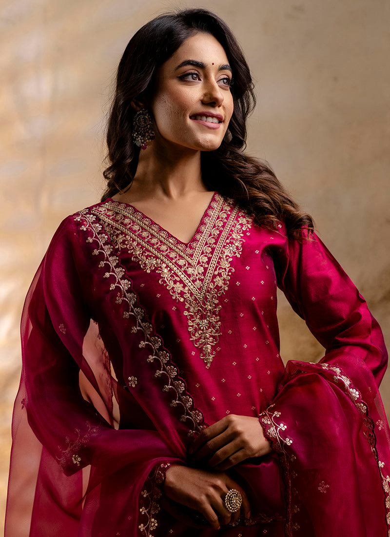 Vellora Chanderi Silk Dark Green Party Wear Embroidery Work Readymade Salwar Suit - Distacart