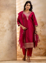 Thumbnail for Vellora Chanderi Silk Dark Green Party Wear Embroidery Work Readymade Salwar Suit - Distacart