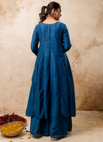 Thumbnail for Vellora Silk Blend Navy Blue Casual Wear Embroidery Work Readymade Plazzo Suit