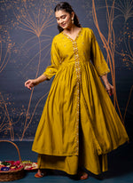 Thumbnail for Vellora Silk Blend Mustard Designer Wear Embroidery Work Readymade Anarkali Suit