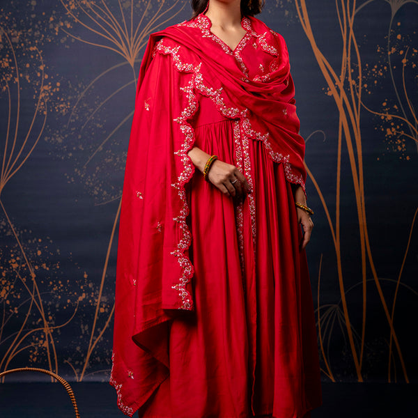 Vellora Silk Blend Red Designer Wear Embroidery Work Readymade Anarkali Suit - Distacart