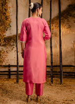 Thumbnail for Vellora Silk Blend Pink Party Wear Embroidery Work Readymade Salwar Suit