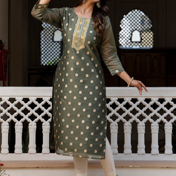 Vellora Silk Blend Brown Party Wear Embroidery Work Readymade Kurti - Distacart