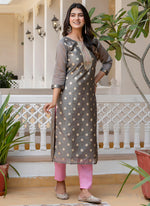 Thumbnail for Vellora Silk Blend Mehendi Party Wear Embroidery Work Readymade Kurti