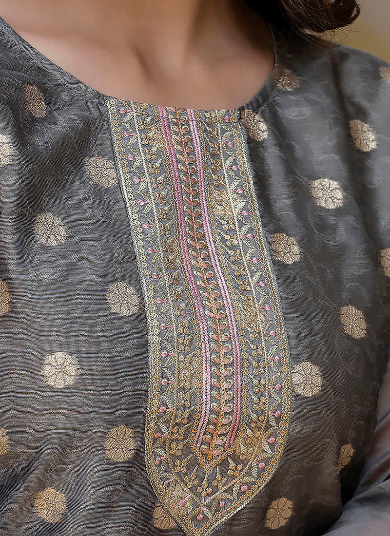 Vellora Silk Blend Mehendi Party Wear Embroidery Work Readymade Kurti