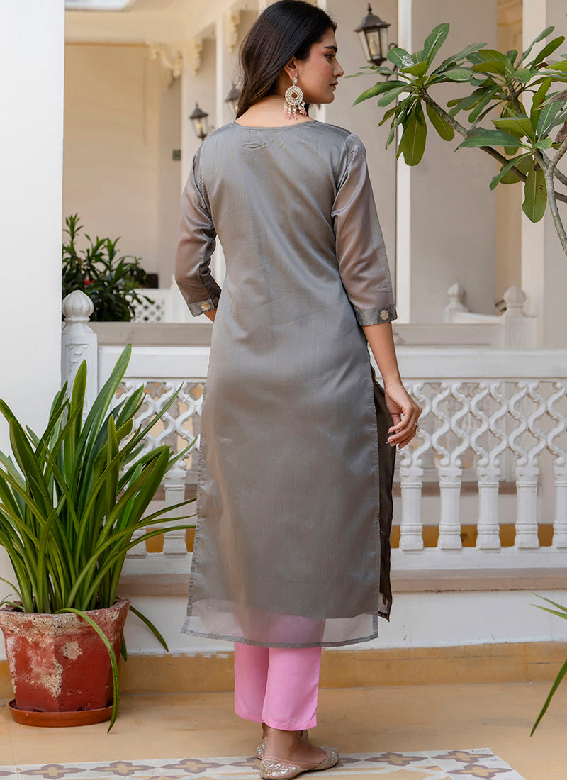 Vellora Silk Blend Mehendi Party Wear Embroidery Work Readymade Kurti