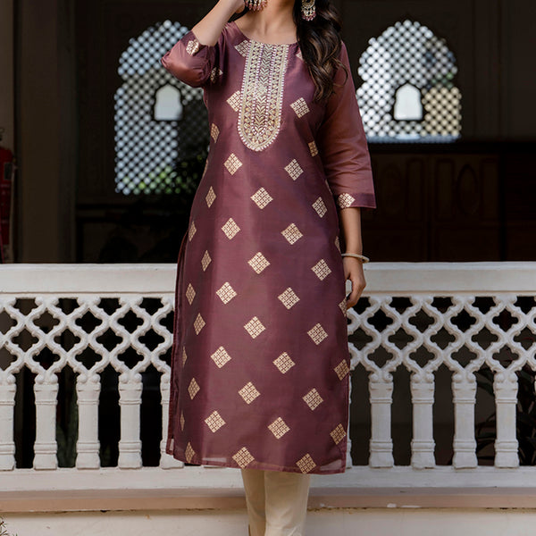 Vellora Silk Blend Peach Party Wear Embroidery Work Readymade Kurti