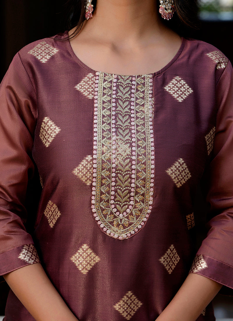 Vellora Silk Blend Peach Party Wear Embroidery Work Readymade Kurti