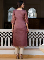 Thumbnail for Vellora Silk Blend Peach Party Wear Embroidery Work Readymade Kurti