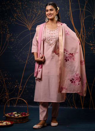 Vellora Shimmer Silk Red Casual Wear Hand Work Readymade Salwar Suit