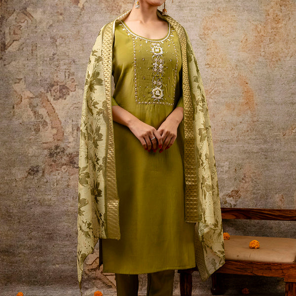 Vellora Shimmer Silk Baby Pink Casual Wear Hand Work Readymade Salwar Suit - Distacart
