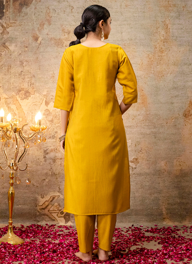 Vellora Shimmer Silk Mehendi Casual Wear Hand Work Readymade Salwar Suit