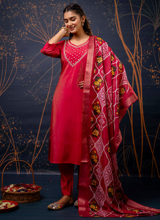 Vellora Shimmer Silk Olive Green Casual Wear Hand Work Readymade Salwar Suit