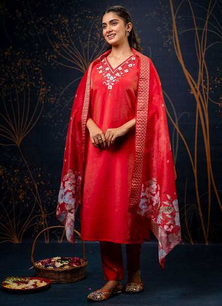 Vellora Shimmer Silk Mustard Casual Wear Hand Work Readymade Salwar Suit
