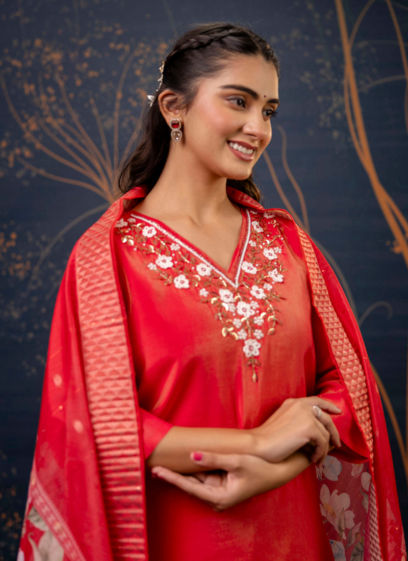 Vellora Shimmer Silk Mustard Casual Wear Hand Work Readymade Salwar Suit