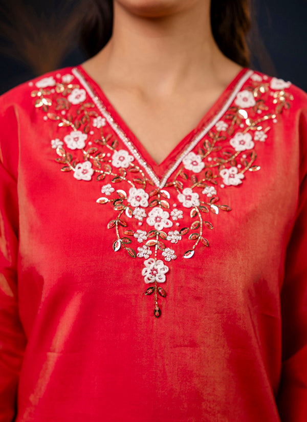 Vellora Shimmer Silk Mustard Casual Wear Hand Work Readymade Salwar Suit