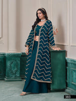 Thumbnail for Anaita Teal Chinon Designer Stitched Indo Western - Distacart