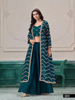 Thumbnail for Anaita Teal Chinon Designer Stitched Indo Western - Distacart