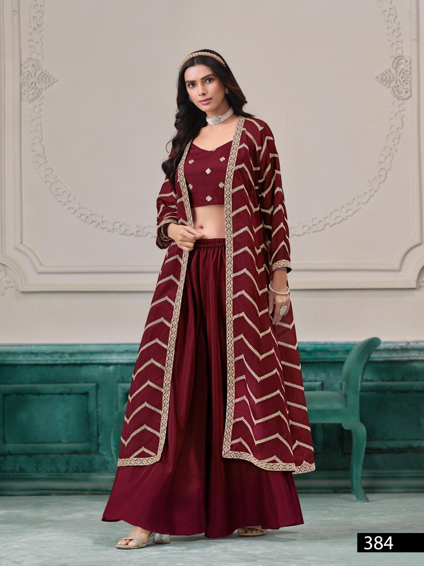 Anaita Maroon Chinon Designer Stitched Indo Western - Distacart