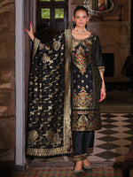Thumbnail for Vellora Jacquard Silk Black Party Wear Embroidery Work Readymade Salwar Suit