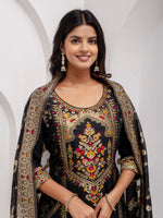 Thumbnail for Vellora Jacquard Silk Black Party Wear Embroidery Work Readymade Salwar Suit
