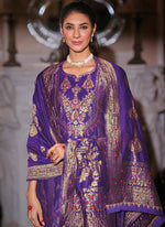 Thumbnail for Vellora Jacquard Silk Royal Blue Party Wear Embroidery Work Readymade Salwar Suit
