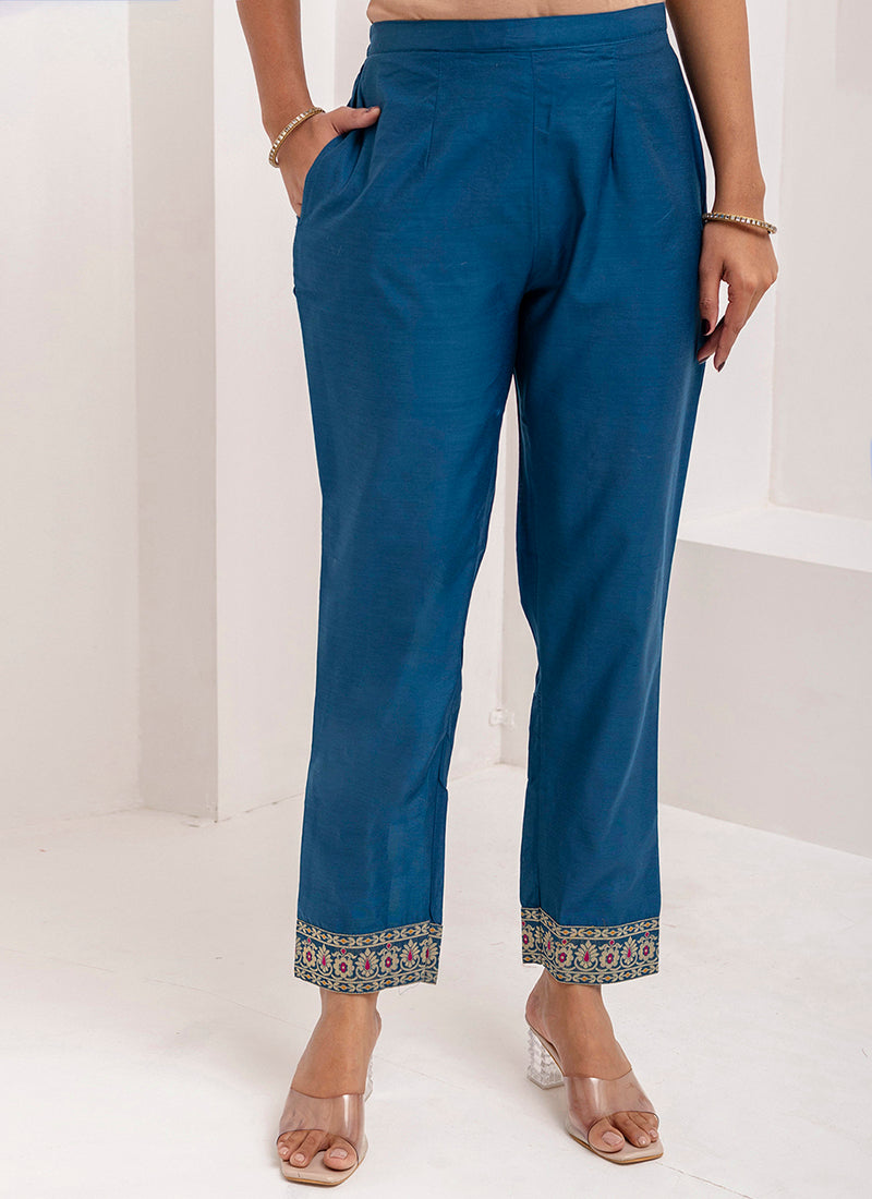 Vellora Jacquard Silk Teal Blue Party Wear Embroidery Work Readymade Salwar Suit