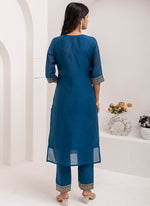 Thumbnail for Vellora Jacquard Silk Teal Blue Party Wear Embroidery Work Readymade Salwar Suit
