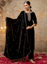 Thumbnail for Vellora Velvet Black Party Wear Embroidery Work Readymade Salwar Suit