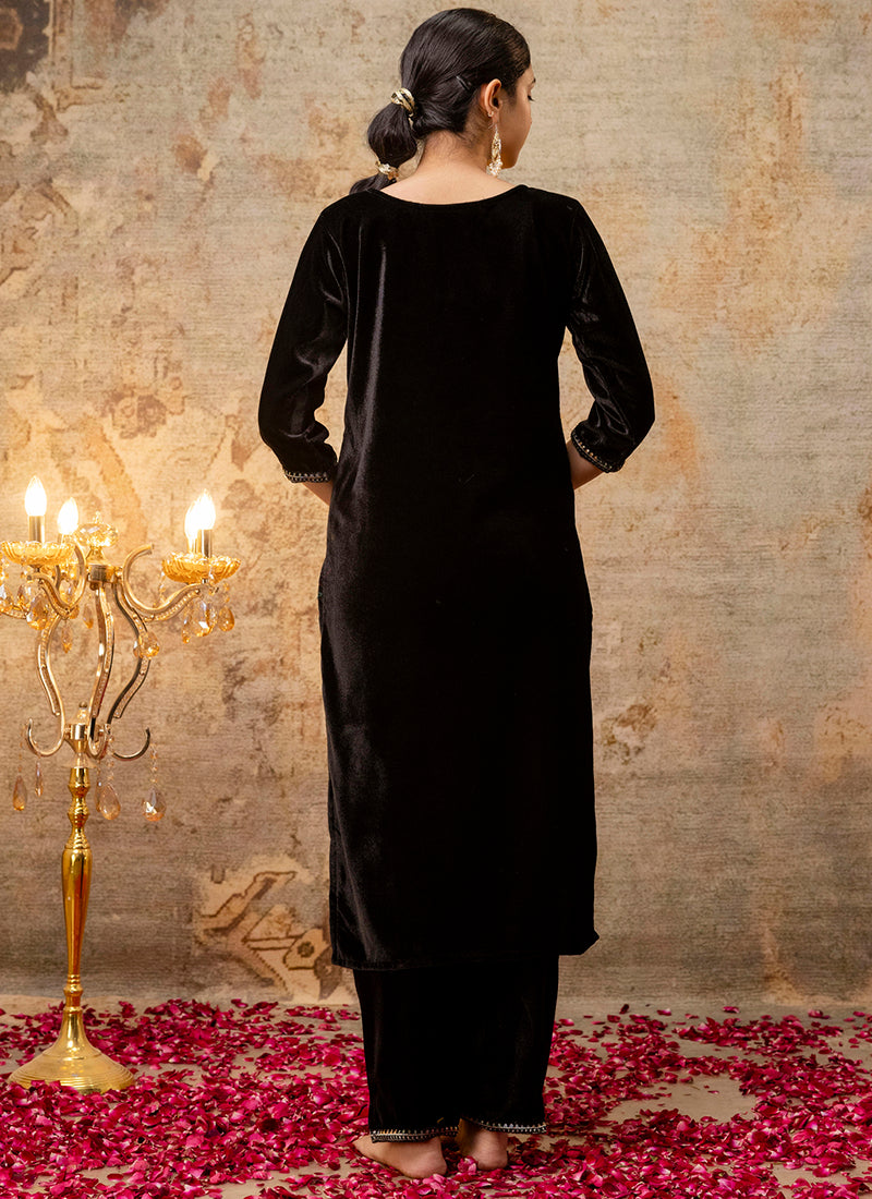 Vellora Velvet Black Party Wear Embroidery Work Readymade Salwar Suit