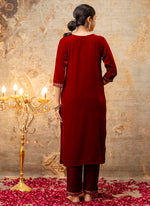 Thumbnail for Vellora Velvet Maroon Party Wear Embroidery Work Readymade Salwar Suit
