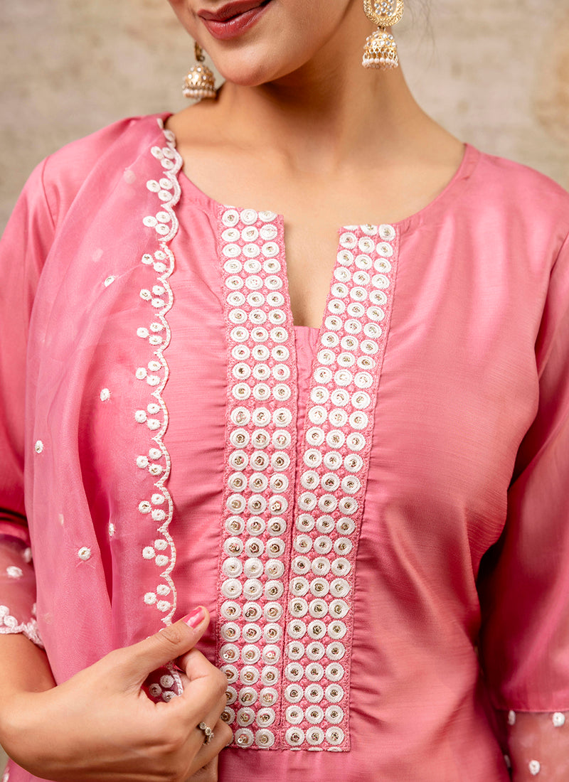 Vellora Silk Blend Pink Party Wear Embroidery Work Readymade Salwar Suit