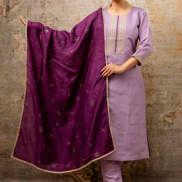 Vellora Silk Blend Lavender Party Wear Embroidery Work Readymade Salwar Suit - Distacart