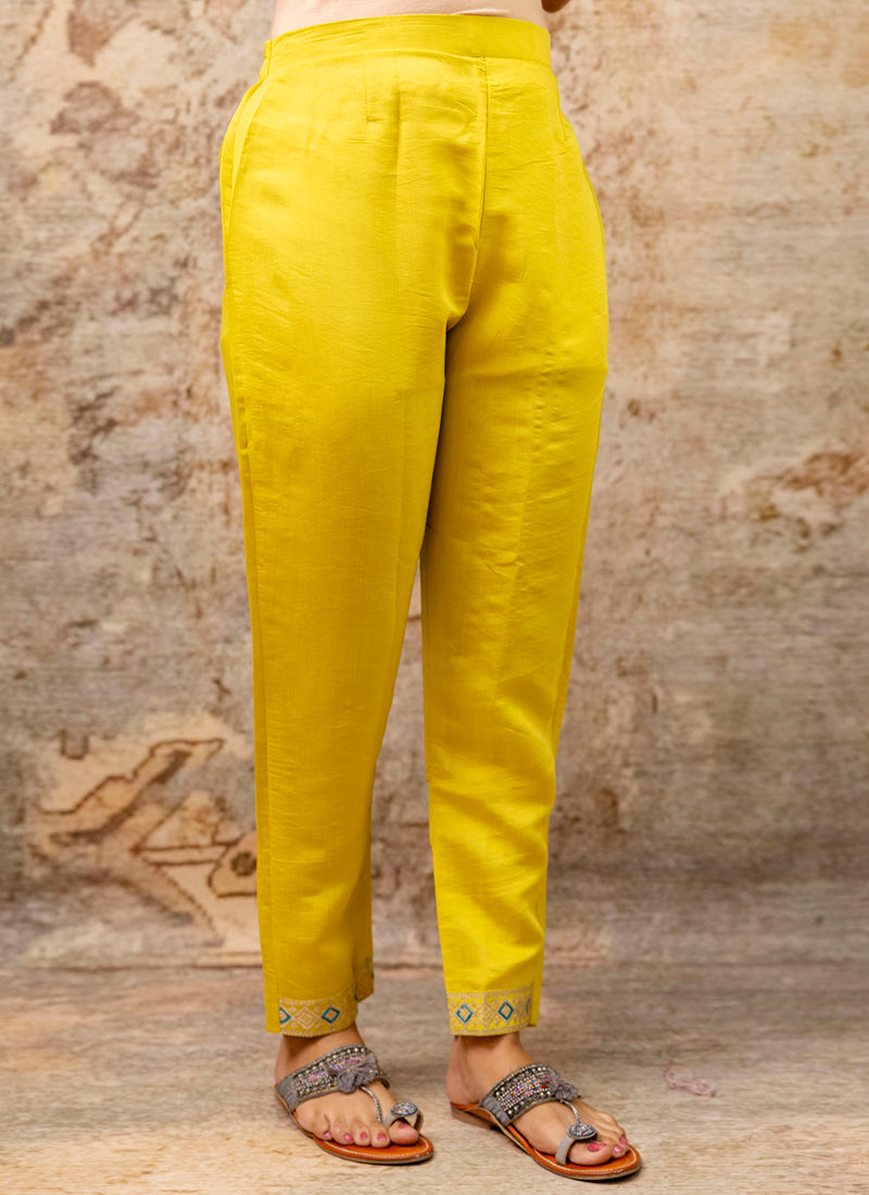 Vellora Silk Blend Yellow Party Wear Embroidery Work Readymade Salwar Suit