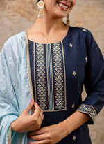 Thumbnail for Vellora Silk Blend Navy Blue Party Wear Embroidery Work Readymade Salwar Suit