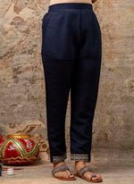 Thumbnail for Vellora Silk Blend Navy Blue Party Wear Embroidery Work Readymade Salwar Suit