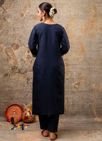 Thumbnail for Vellora Silk Blend Navy Blue Party Wear Embroidery Work Readymade Salwar Suit
