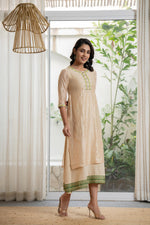 Thumbnail for Juniper Women's Beige Soild Chanderi Dress & Inner With Thread & Mirror Work - Distacart