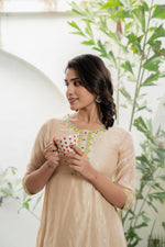 Thumbnail for Juniper Women's Beige Soild Chanderi Dress & Inner With Thread & Mirror Work - Distacart