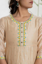 Thumbnail for Juniper Women's Beige Soild Chanderi Dress & Inner With Thread & Mirror Work - Distacart
