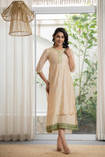 Thumbnail for Juniper Women's Beige Soild Chanderi Dress & Inner With Thread & Mirror Work - Distacart