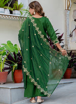 Thumbnail for Vellora Silk Blend Dark Green Party Wear Embroidery Work Readymade Salwar Suit