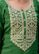 Thumbnail for Vellora Silk Blend Dark Green Party Wear Embroidery Work Readymade Salwar Suit