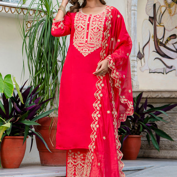 Vellora Silk Blend Pink Party Wear Embroidery Work Readymade Salwar Suit - Distacart