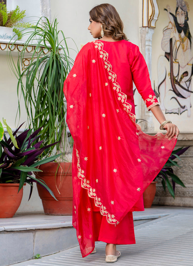 Vellora Silk Blend Pink Party Wear Embroidery Work Readymade Salwar Suit